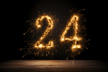 Sparkler New year 24 gold sparkler dark background - obrazy, fototapety, plakaty