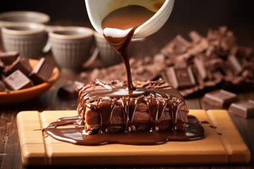Foto op Plexiglas pouring melted chocolate on a belgian waffle © Alfazet Chronicles