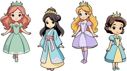 Obraz na płótnie Canvas Stylish vector set of cute princesses