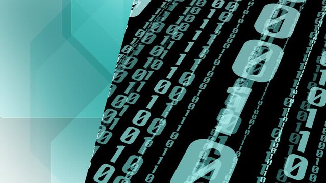 Cyber security flowing binary backdrop motion layout for data breach prevention. Digital technology dynamic motion layout for encryption key and computer software