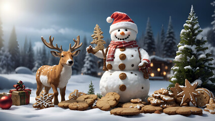 snowman and christmas deer