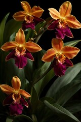 Fototapeta premium realistic detailed cattleya orchid flower in dark background