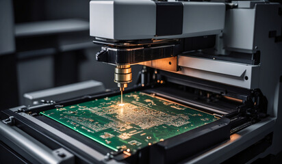 Creation of modern electronic boards for microprocessors using modern 3D printers. 3D printing process for making chips intended for a variety of technology and artificial intelligence - obrazy, fototapety, plakaty
