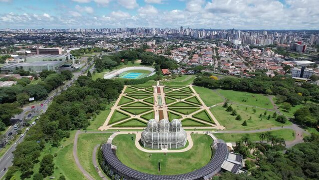 Botany Garden of Curitiba Brazil. Panorama landscape of leisure park at Curitiba, Brazil. Nature landscape. People have fun at this natural park. Curitiba, Brazil.
