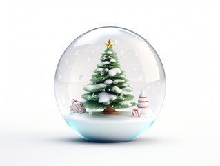 Illustration of winter snow globe with fir
