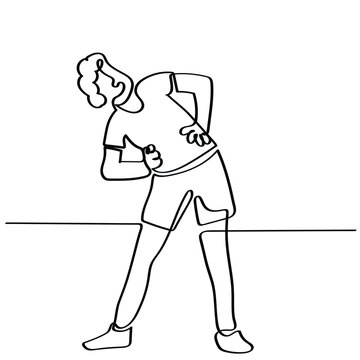 continuous line art vector of Family Sport Exercises, Young Athlete Man and Boy Characters Doing Fitness or Aerobics with Little Child. Father and Son Workout Together in Gym or Home.