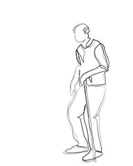hand drawn line art vector of an old man. Grandparent doodle art. Elderly care concept.
