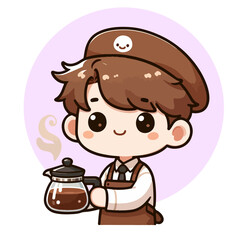 Cute boy barista cartoon vector illustration