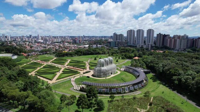 Botany Garden of Curitiba Brazil. Panorama landscape of leisure park at Curitiba, Brazil. Nature landscape. People have fun at this natural park. Curitiba, Brazil.
