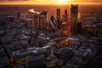 London City skyscrapers buildings, drone view. London streets, banking district. London skyscraper...