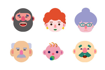 Design of funny faces of flat characters