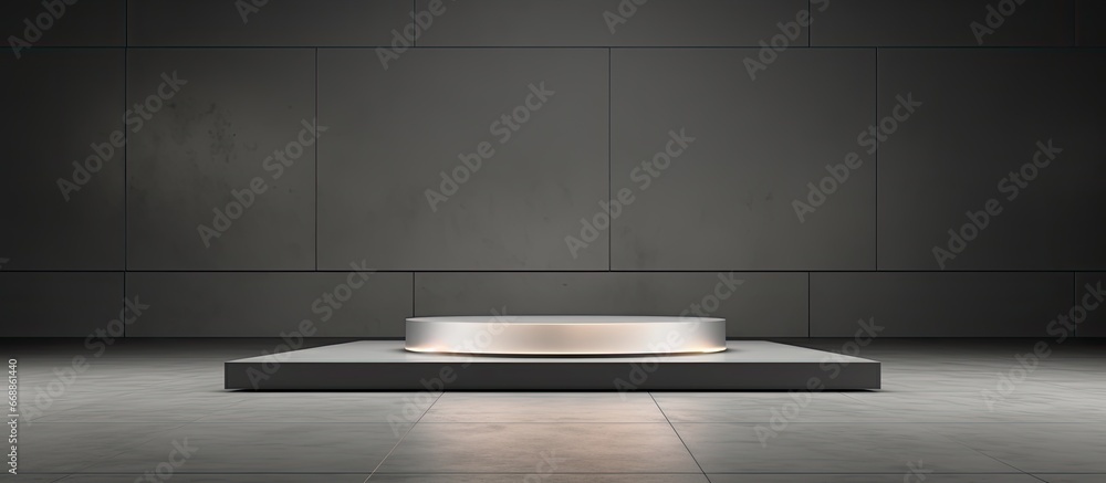 Poster ai rendering of a blank wall background with a podium for your product presentation