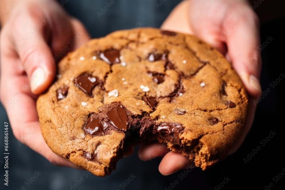 Canvas Prints hand holding a freshly baked chocolate chip cookie