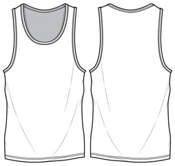 Men's casual sleeveless Tank top vest design flat sketch fashion illustration drawing template mock up with front and back view - obrazy, fototapety, plakaty