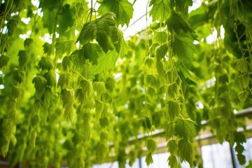 closeup of green hop plants before being used in beer