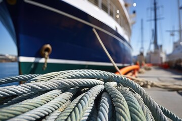 Obraz premium close-up: rope of a cruise ship fastened to a dock
