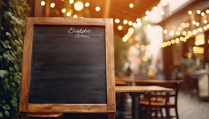 simple cafe menu sign with empty chalkboard in interior of restaurant Generative AI