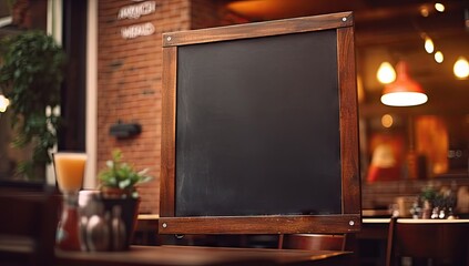 simple cafe menu sign with empty chalkboard in interior of restaurant Generative AI