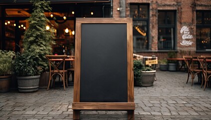 an empty chalkboard on the street in a restaurant Generative AI