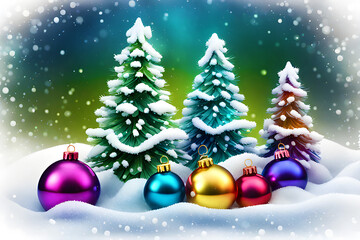 Fototapeta na wymiar christmas tree toys snow lush spruce new-year holiday generative ai