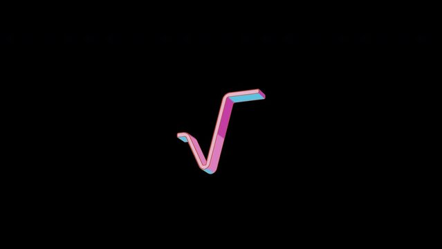 Bright square root icon is jumping merrily. Retro style. Alpha channel black. Looped from frame 120 to 240, Alpha BW at the end