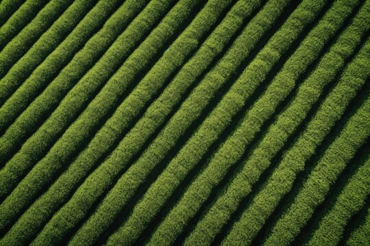 Tea field plantation background. photo shot from a drone to fields with tea