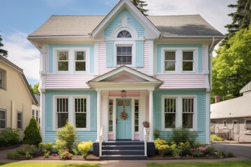 dutch colonial house with a fresh coat of pastel paint