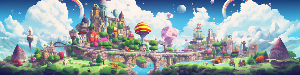 Adventure game pixel world background banner - obrazy, fototapety, plakaty
