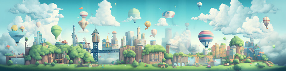 Adventure game pixel world background banner - obrazy, fototapety, plakaty