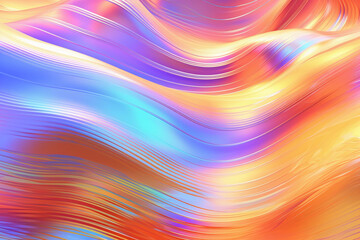 Abstract holographic background with waves of gold, orange and blue color. Divine energy illustration.