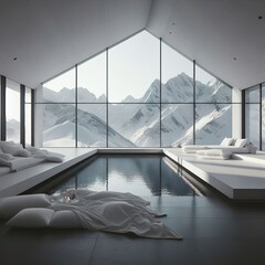 Stylish interior of a chalet in the mountains. generative, AI