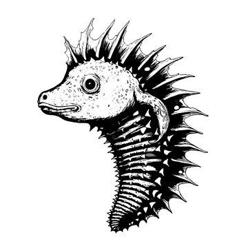 Seahorse Underwater Depth Abyss Spikes Fish Tattoo Print Stamp