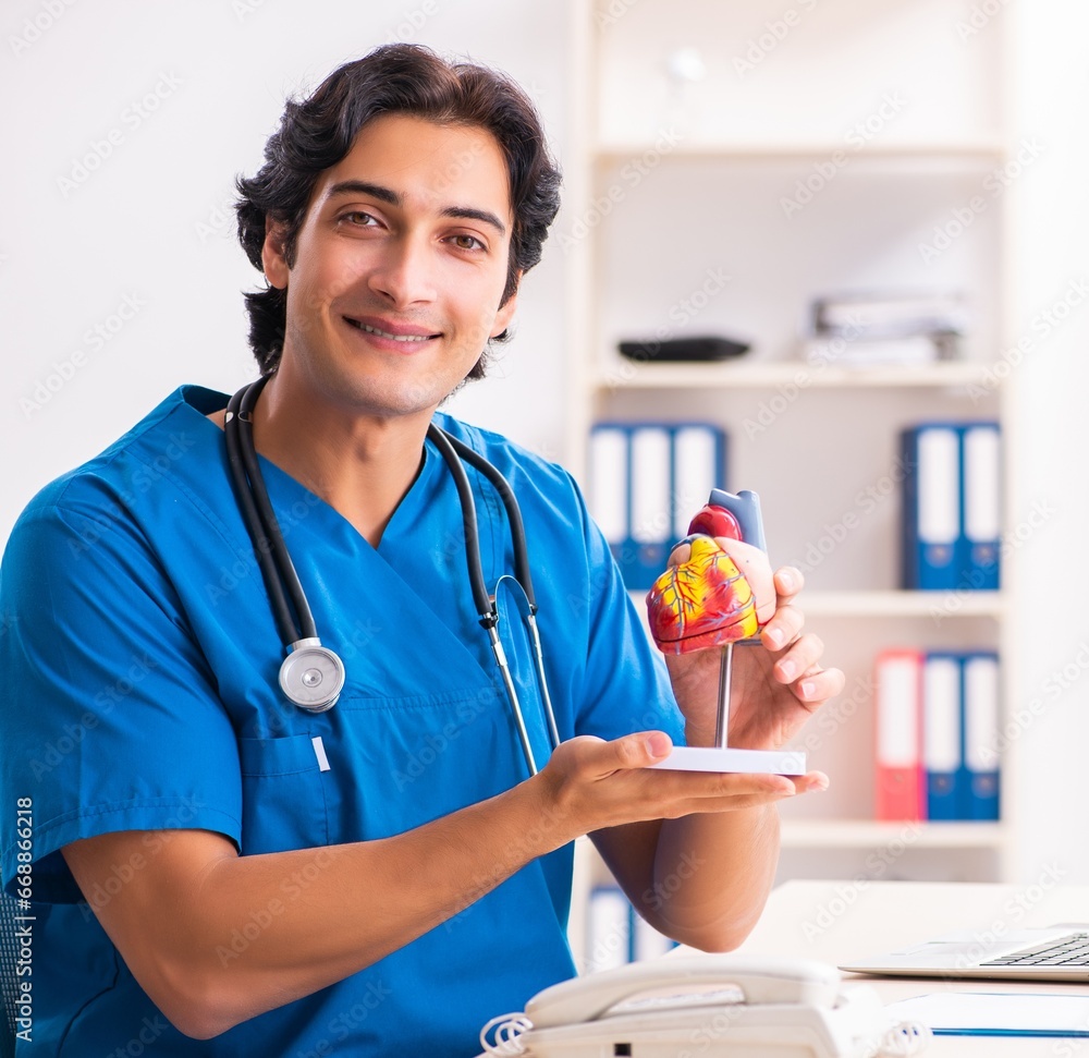 Sticker Young handsome doctor working at the clinic