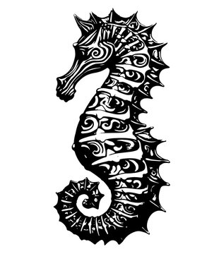 Seahorse Underwater Depth Abyss Spikes Fish Tattoo Print Stamp