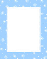 Bullet journal blank printable page, winter holidays card template cover design decorated with outline image stars and snowflakes, rectangular frame for Christmas, New Year invitations, cards