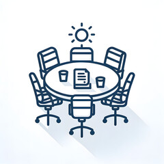 icon of round table with chairs and some documents on it - obrazy, fototapety, plakaty