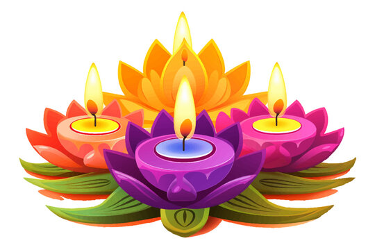 beautiful colorful Indian Diwali Diye lamps for Diwali festival in vector for postcard