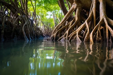 Foto auf Acrylglas mangrove forest roots intertwining over water © Alfazet Chronicles