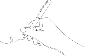 Writing continuous line drawing hand with pen line art. One line vector graphic illustration