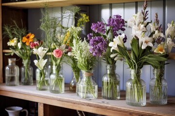 Fototapeta na wymiar fresh flowers arranged in vases in various rooms