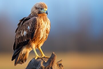 hawk sitting on a perch, eagle looking from afar