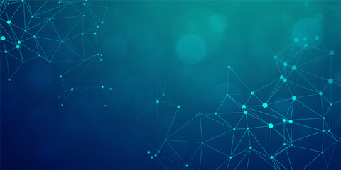Naklejka na ściany i meble Digital technology banner blue green background concept, cyber technology light effect, abstract tech, innovation future data, internet network, Ai big data, lines dots connection, illustration vector