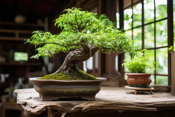overgrown bonsai tree outreaching its pot