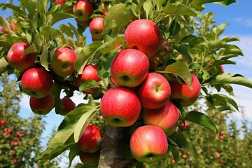 many apples on a tree with one apple that stands out