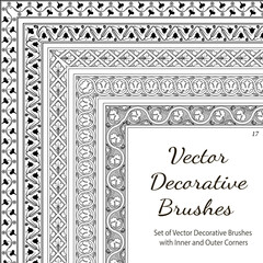 Vector Decorative Brushes with Inner and Outer Corners. Seamless Borders for Patterned Frames. 
Vector set of decorative borders for greeting card, wedding invitation, save the date card.
