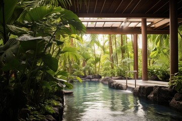 Fototapeta na wymiar luxury spa with tropical vegetation surrounding