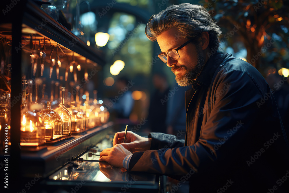 Poster a scientist in a lab studying climate data and models, emphasizing the importance of research and in