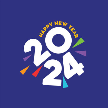 2024 Happy New Year typography banner design. 2024 Happy New Year Lettering on blue Background. New year logo vector Illustration.