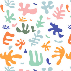 Abstract plant leaf art seamless pattern.Trendy contemporary abstract matisse geometric algae composition	