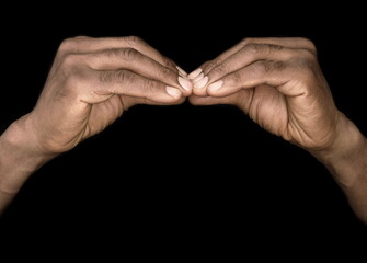 sign language with hand gestures  speaking body language with people on black background stock...